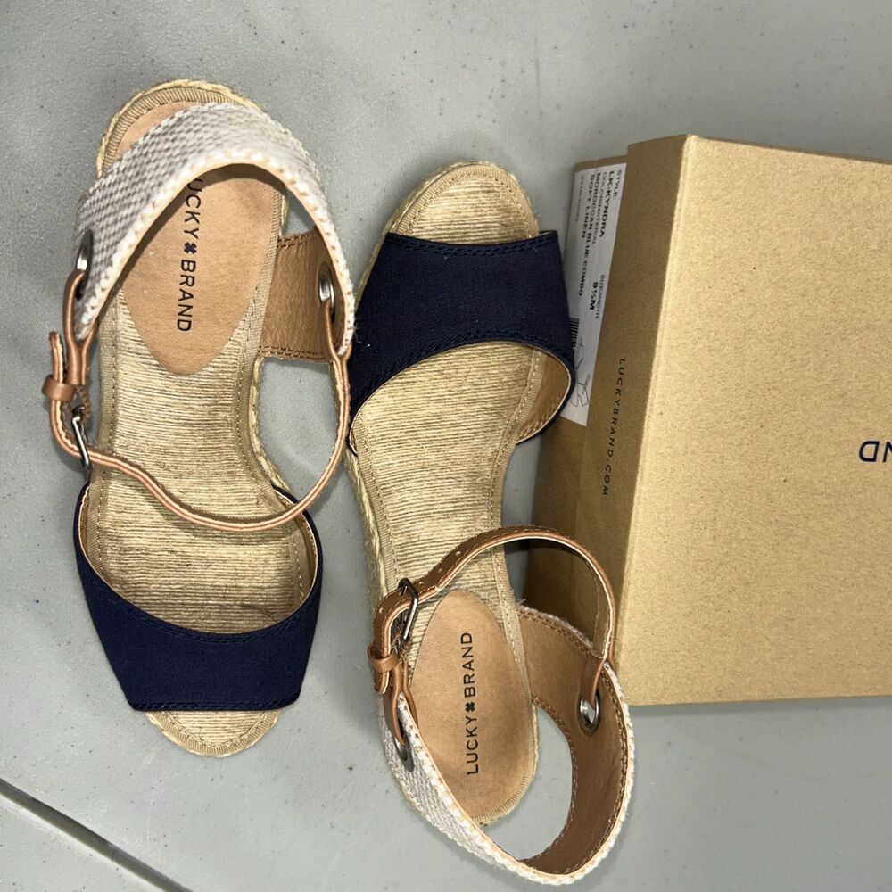 S13 EUC LUCKY BRAND Women's Wedge Sandals Soft Linen 9.5M